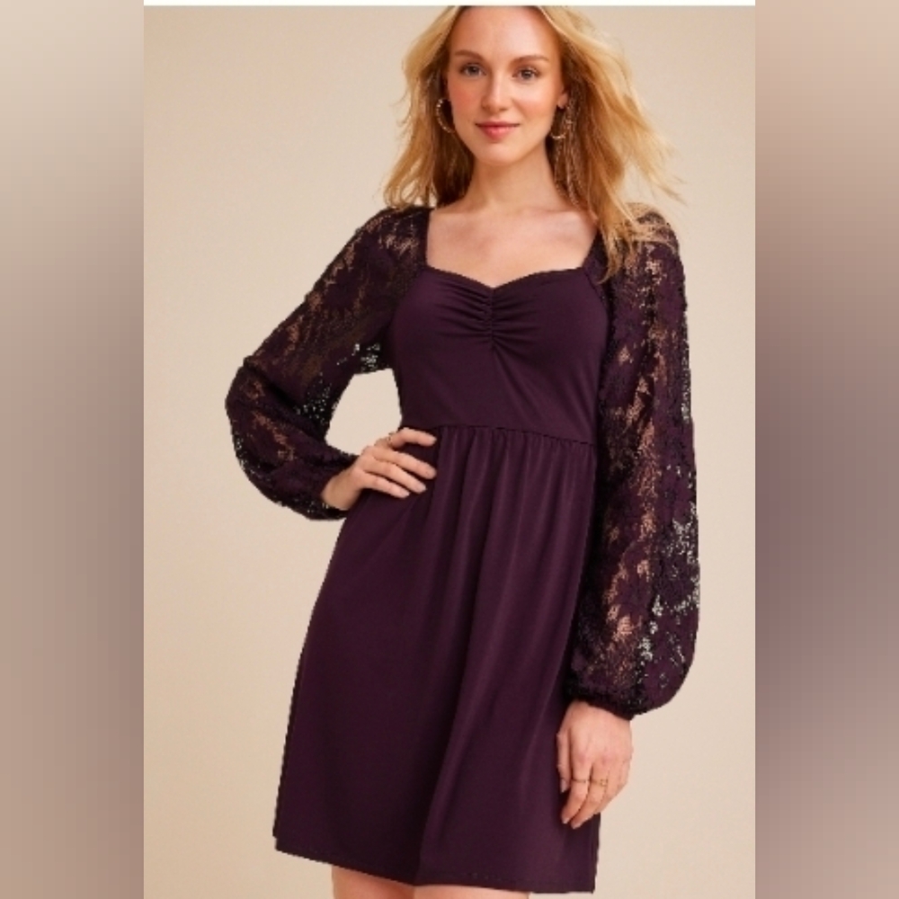 Maurices Elegant Purple Lace Sleeve Dress. size small - Picture 1 of 1